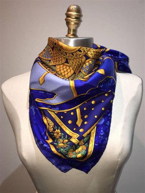 RARE Hermes Carpe Diem Silk Scarf in Blue 